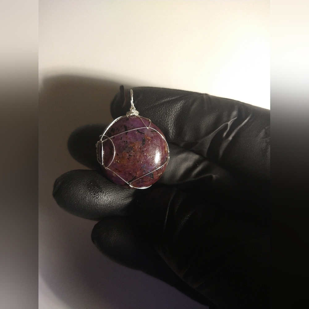 Large Holographic Ruby Pendant In sterling silver with visable hexagonal crystal